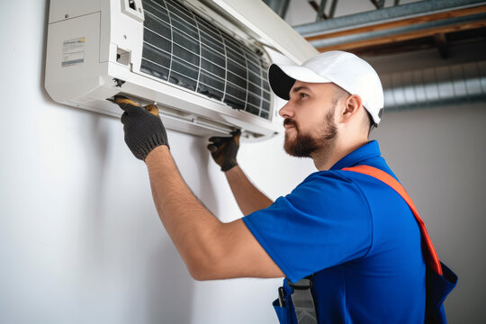 HVAC technician installing a mini split air conditioner in Glendale