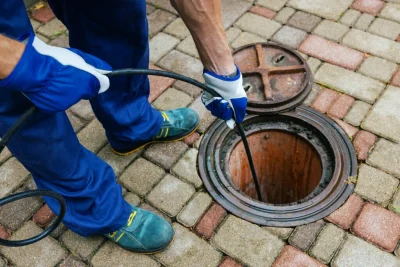 Plumber cleaning an outdoor sewer drain in Glendale